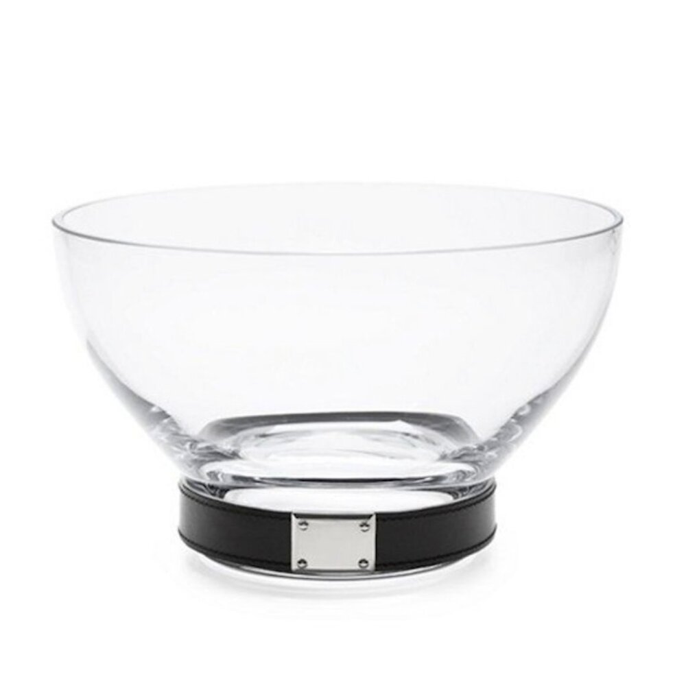 Ralph Lauren Henley Serving Glass Tall Bowl Black Leather Band